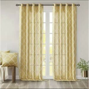 Madison Park Long Curtain Opaque Fretwork Panel LOT of 2 Pkg. 50" x 95" Saratoga